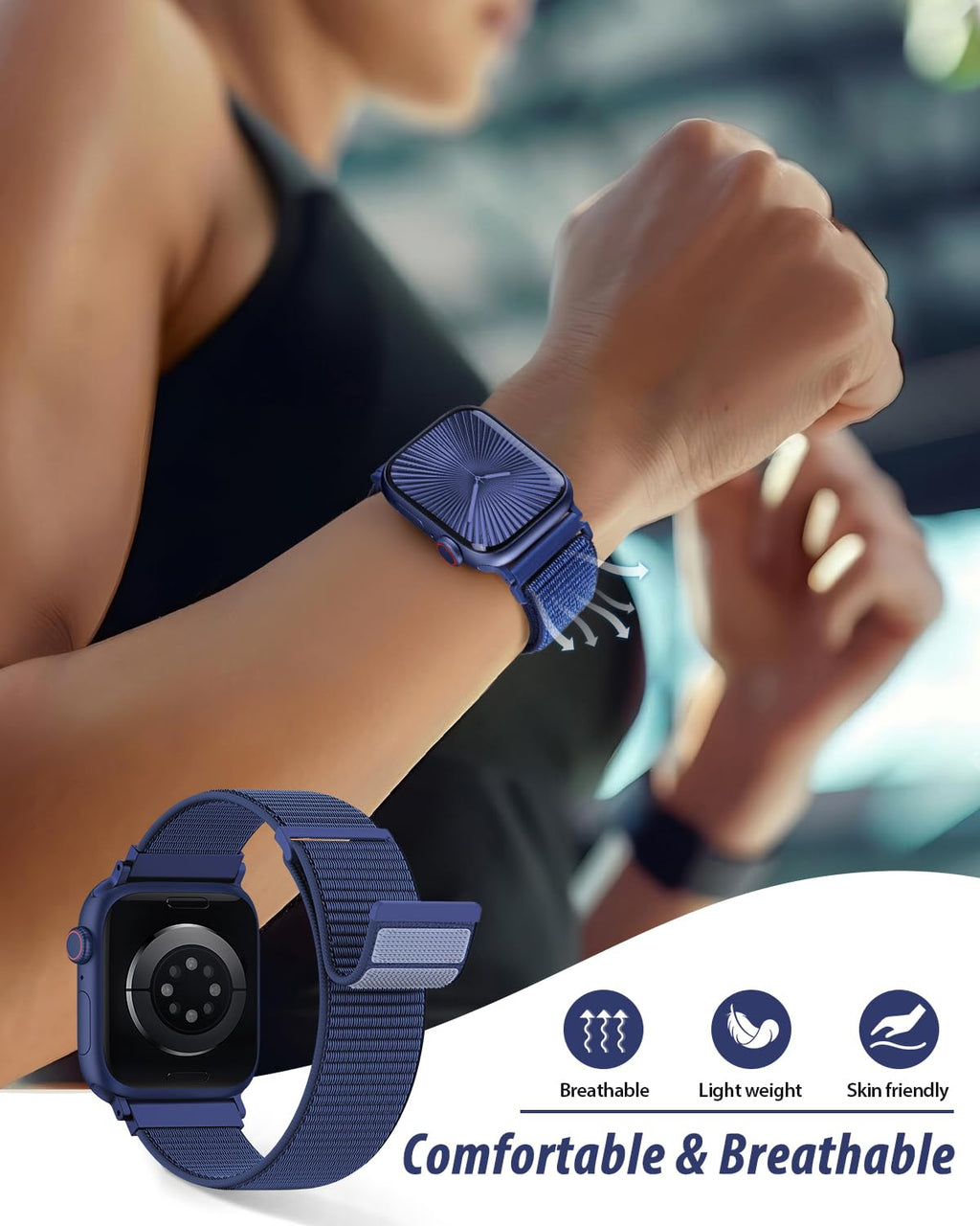Nylon Loop Sport Band Compatible with Apple Watch Bands 38mm 40mm 41mm 42mm for Women Men, iWatch Wrist Straps for Se, Series 12 11 10 9 8 7, Breathable, Soft Band Ideal for Outdoor