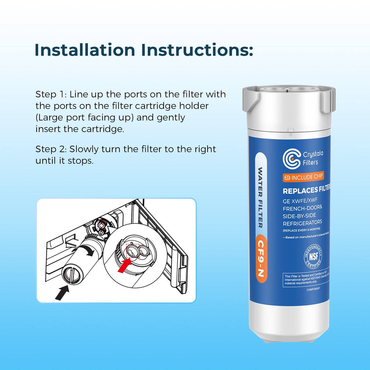 Crystala Filters XWFE (Built-in CHIP) Refrigerator Water Filter 2-Pack