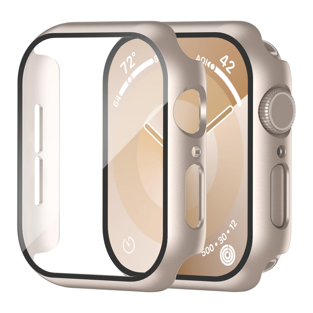 Smiling 2 Pack Case Compatible with Apple Watch Series 9/8/7 41mm with Tempered Glass Screen Protector, Hard PC Case Overall Protective Cover- 1 Silver + 1 Transparent