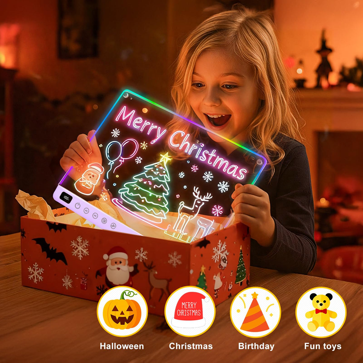 Led Drawing Board with 13 Light Effects, 16" Rechargeable Glow Doodle LED Note Board with Colors, Neon Light Up Drawing Tablet Gifts for Kids for Easter Birthday Christmas Gift Ideas