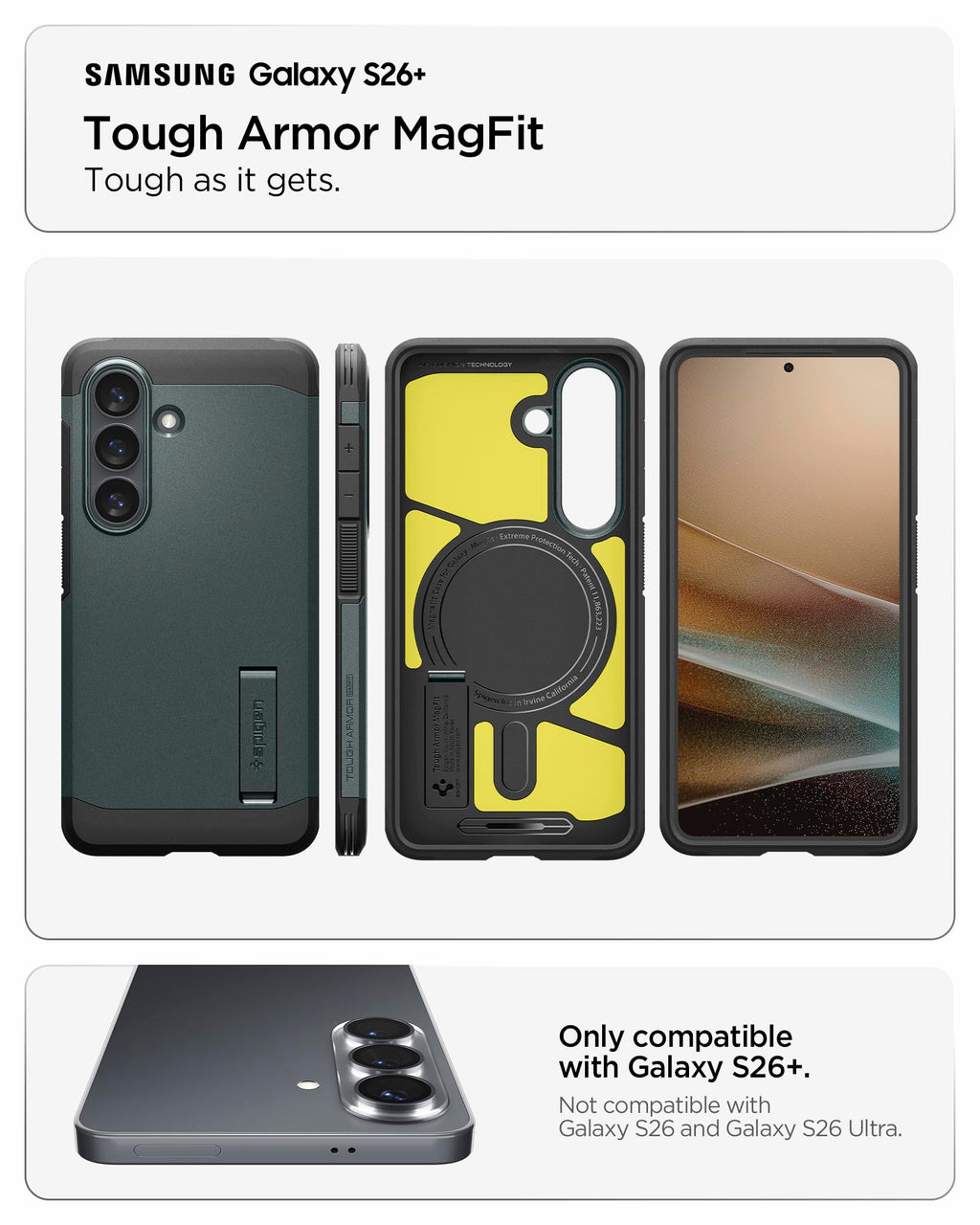 Spigen for Galaxy S25 Plus Case, Tough Armor MagFit [Kickstand] [Compatible with MagSafe] [Military-Grade Protection] - Black