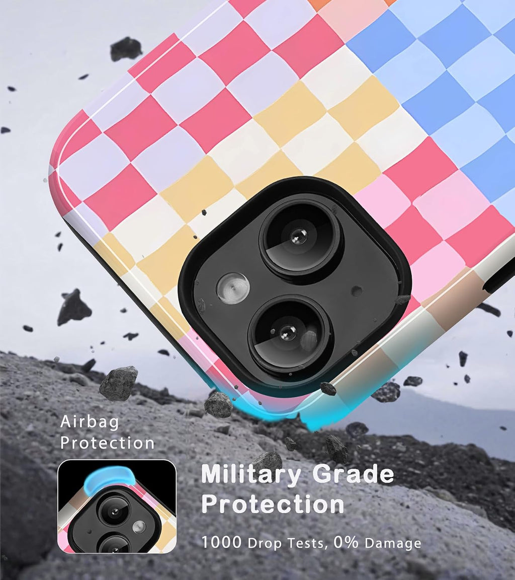 for iPhone 15 Cute Checkered Phone Case, Colorful