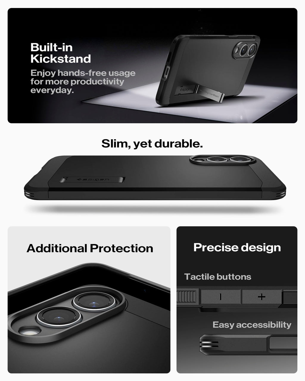 Spigen for Galaxy S25 Plus Case, Tough Armor MagFit [Kickstand] [Compatible with MagSafe] [Military-Grade Protection] - Black