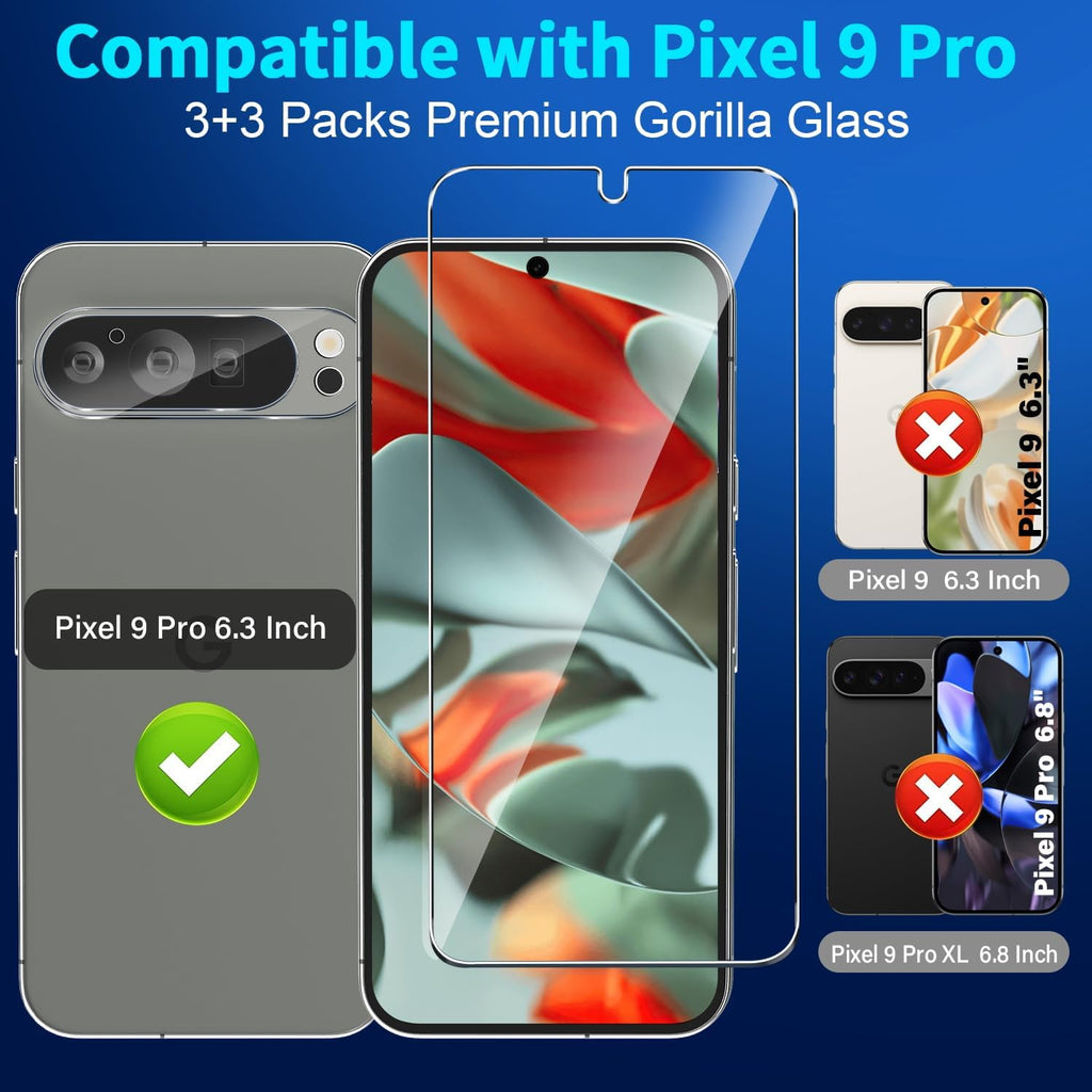 letosan 3 Pack for Google Pixel 11 Pro Screen Protector Tempered Glass + 3 Pack Camera Lens Protector, Military Grade Shatterproof, 9H Hardness, Fingerprint Unlock,Case Friendly 6.3 Inch