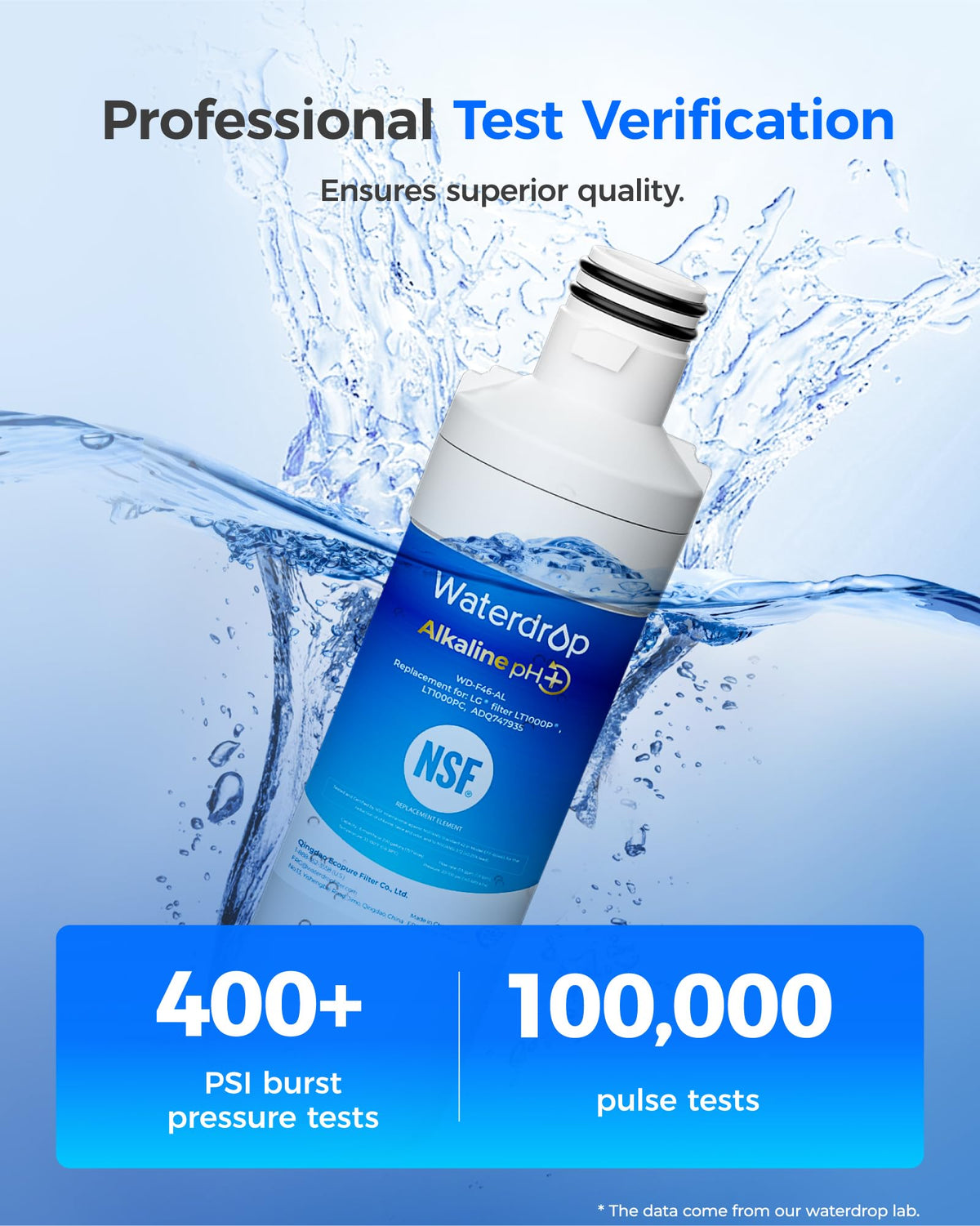 Waterdrop LT1000PC ADQ747935 MDJ64844601 Refrigerator Water Filter, 3 Pack