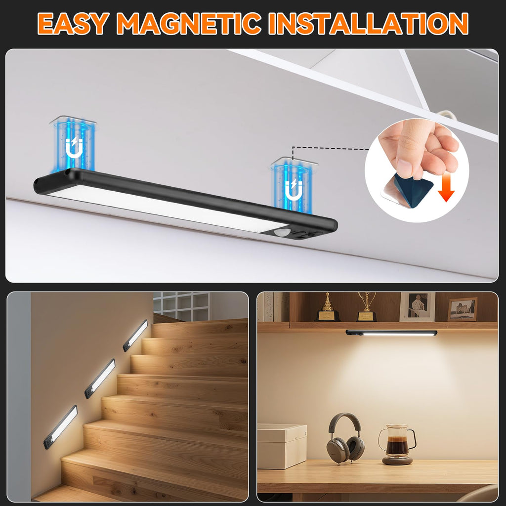 Under Cabinet Lighting Wireless, 15inch Motion Sensor Light, 3Pack-Black