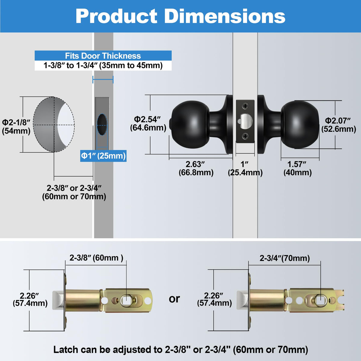 BESTTEN Keyed Entry Door Knob with Lock, Heavy Duty Interior and Exterior Door Lock, Standard Ball, Satin Nickel