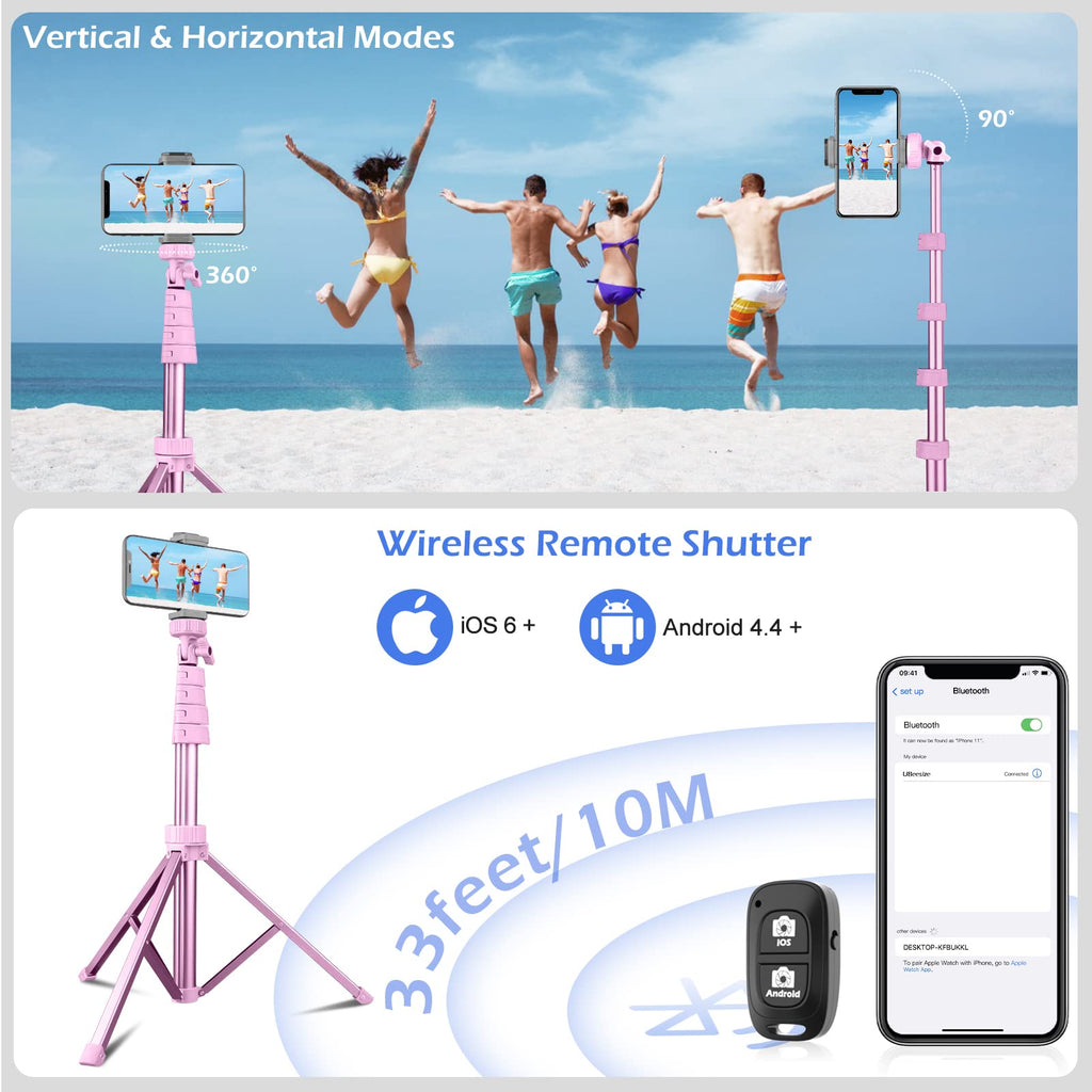 SENSYNE 62" Phone Tripod, Extendable Selfie Stick with Wireless Remote