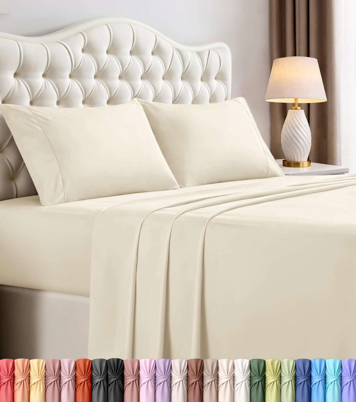Queen Sheet Set, 4 Pieces 16" Deep Pocket Hotel Luxury Sheets, Heather Sage