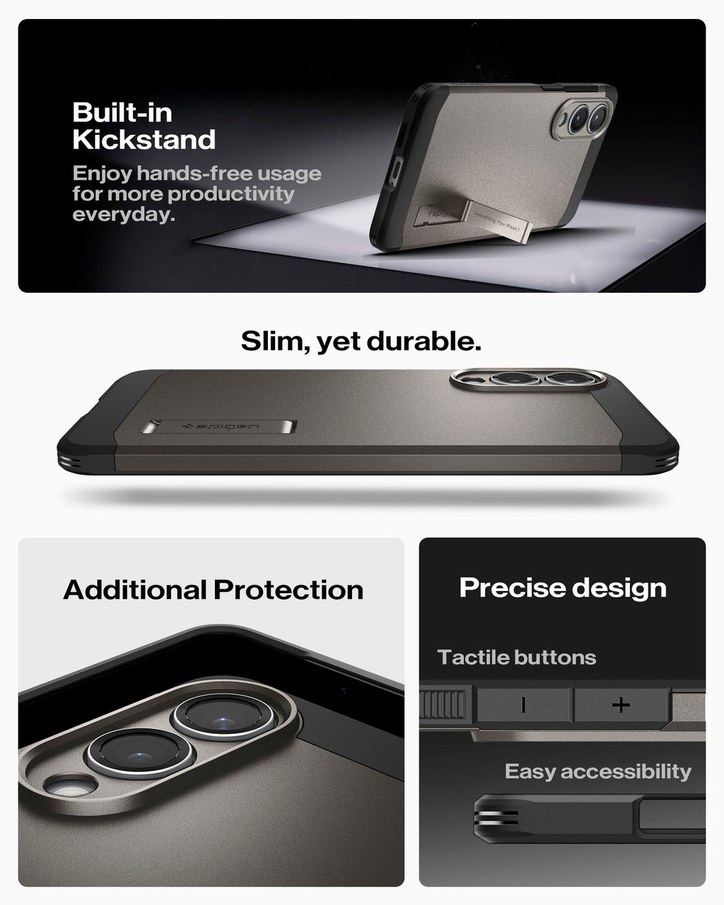 Spigen for Galaxy S25 Plus Case, Tough Armor MagFit [Kickstand] [Compatible with MagSafe] [Military-Grade Protection] - Black