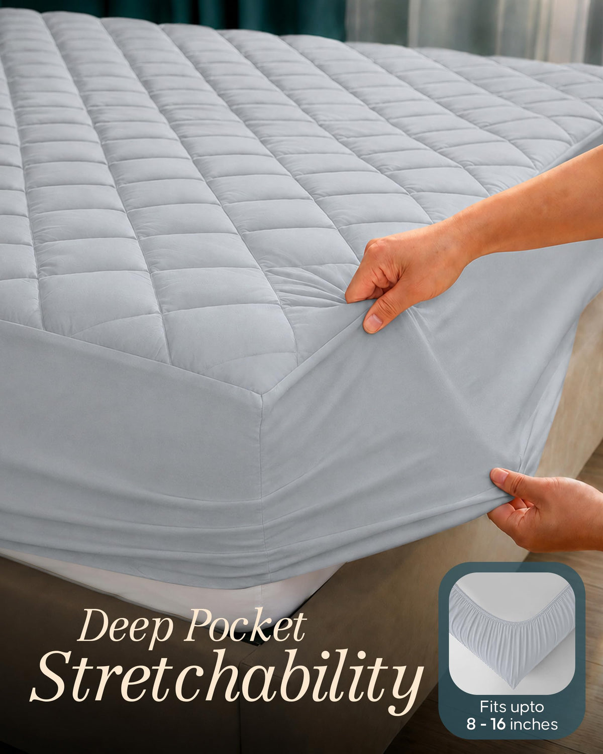 Twin Mattress Pad, Quilted Mattress Protector Topper fits 16" Deep Pocket