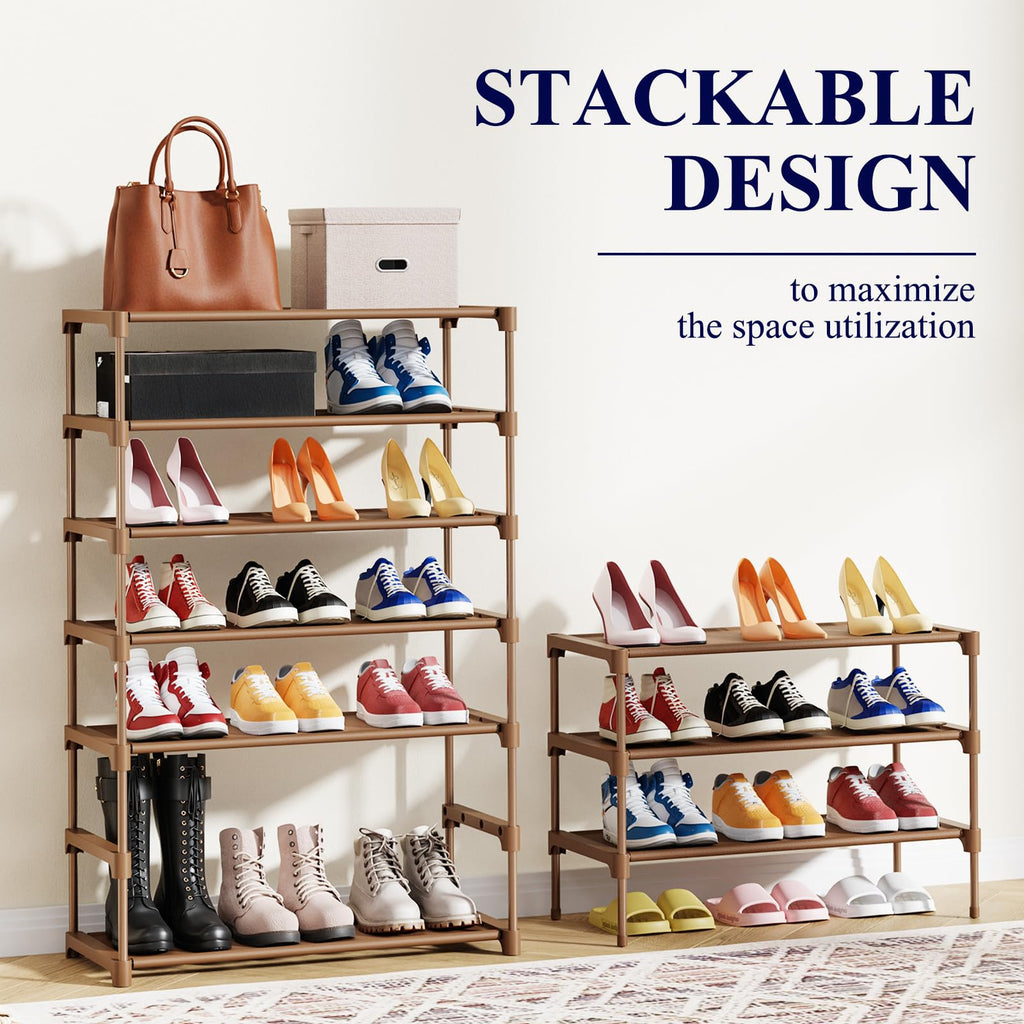 Kitsure Shoe Rack - Non-Woven Shoe Rack Shelf, Shoe Organizer for Closet, Entryway, Garage & Corridor, Stackable Shoe Shelves, 27.5" Wide - 2 Tier, Black