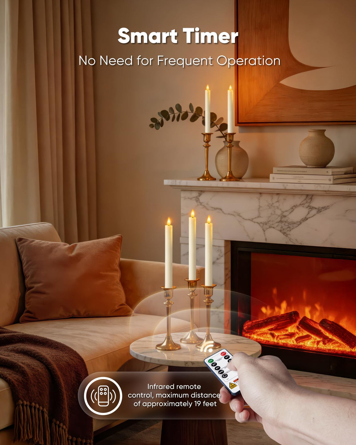Homemory 6 Pcs Real Wax Ghost Flameless Taper Candles, 3D Wick Flickering Led Candlesticks 9.6 Inch Battery Operated with Remote & Timer, Spooky Halloween Gothic Indoor Decor