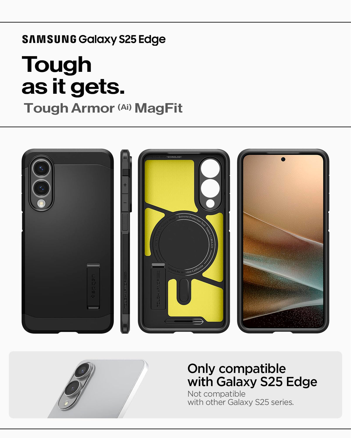 Spigen for Galaxy S25 Plus Case, Tough Armor MagFit [Kickstand] [Compatible with MagSafe] [Military-Grade Protection] - Black
