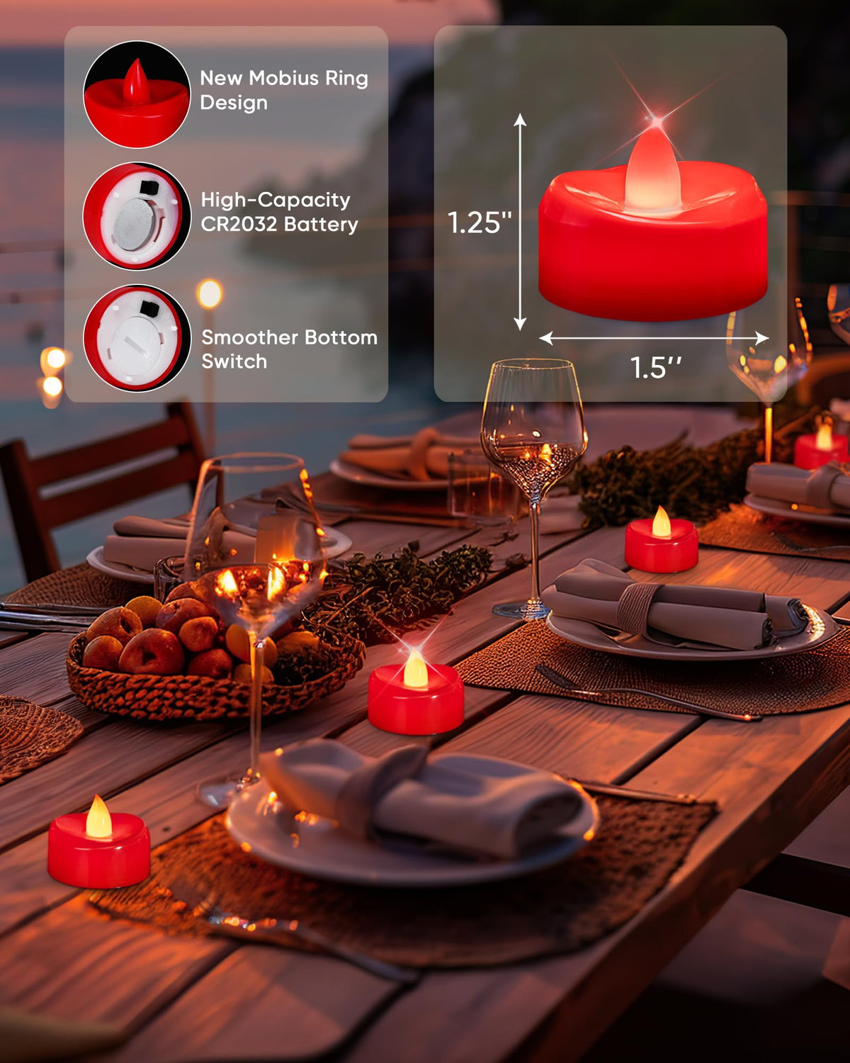 merrynights LED Candles, Tea Lights Candles Battery Operated Bulk, 24-Pack Long-Lasting 200 Hours Flameless Tealight Candles, Realistic Tea Lights for Halloween Christmas Wedding, 1.5'' D X 1.25'' H