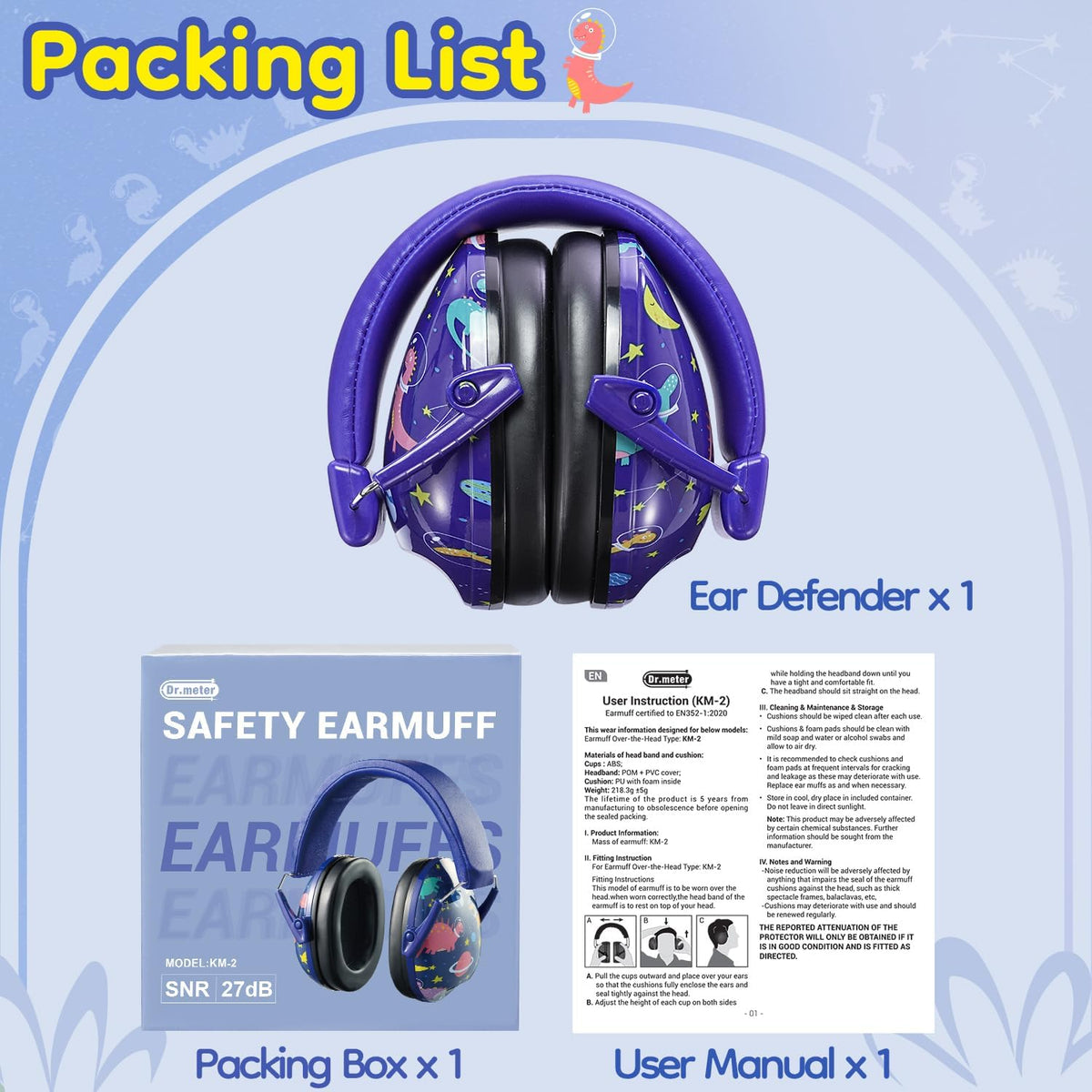 Dr.meter EM100 Noise Cancelling Headphones for Kids Adults, Ear Muffs
