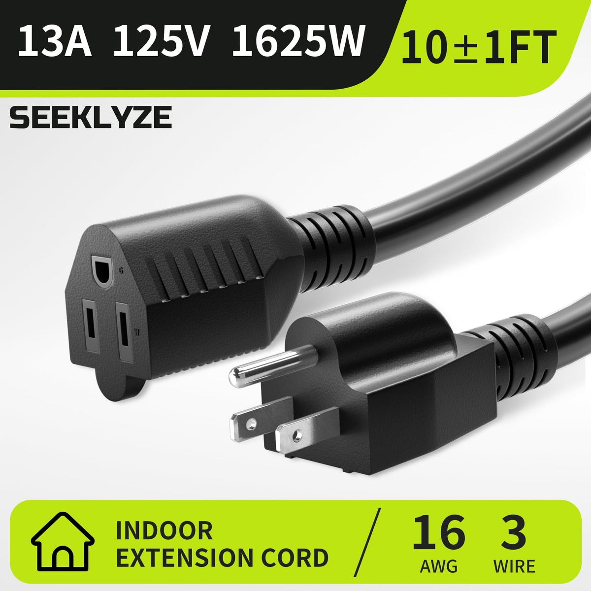 16/3 Black Extension Cord 6 FT Indoor, Short Extension Cord