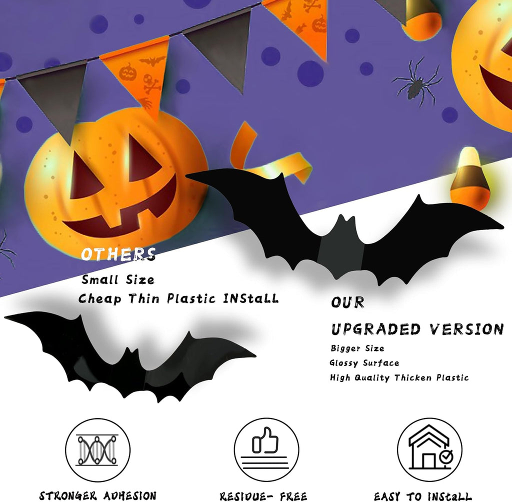 140Pcs 3D Bats Halloween Decorations Realistic PVC Wall Decor