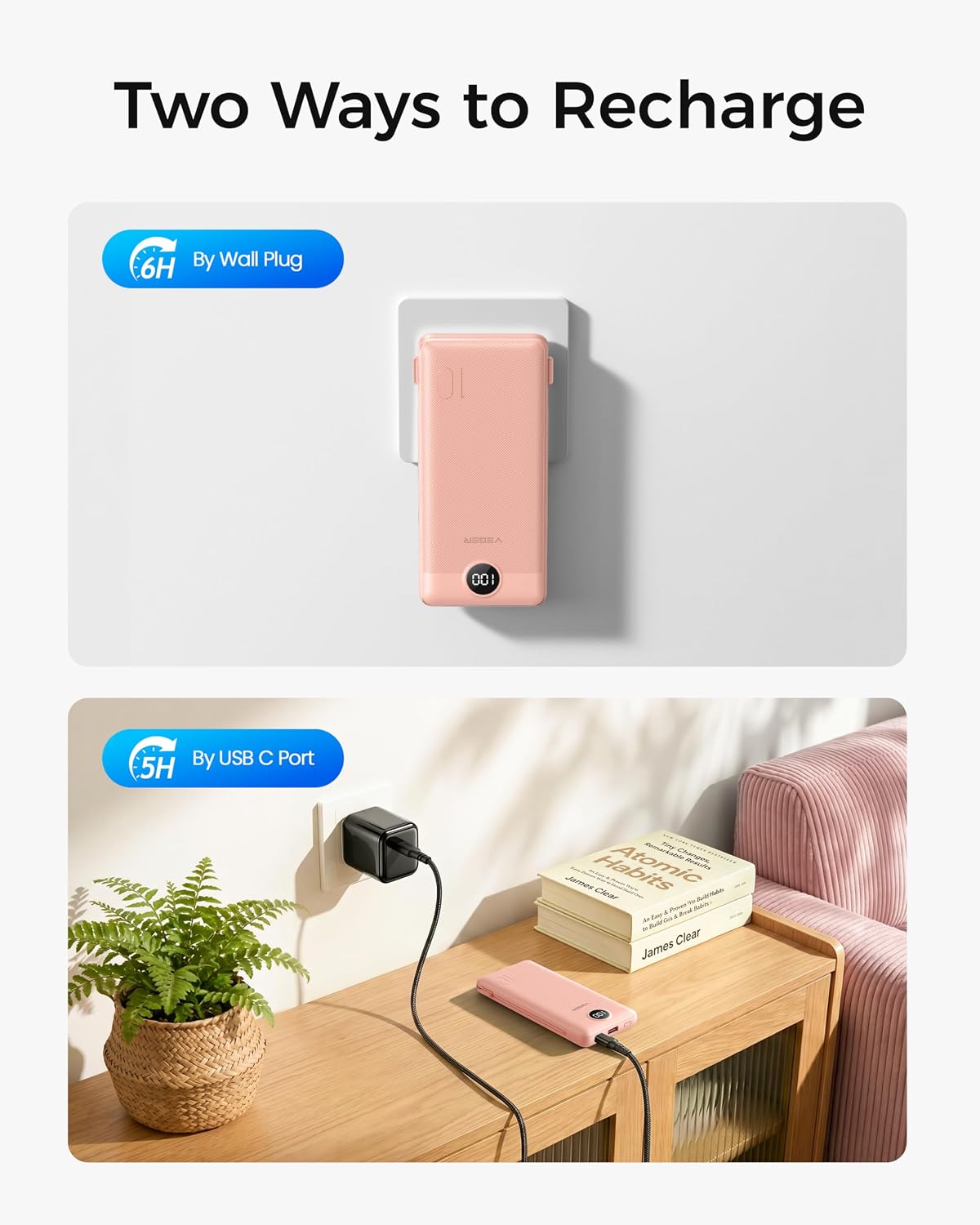 VEGER Portable Charger for iPhone, Power Bank Built in Cables and Wall Plug