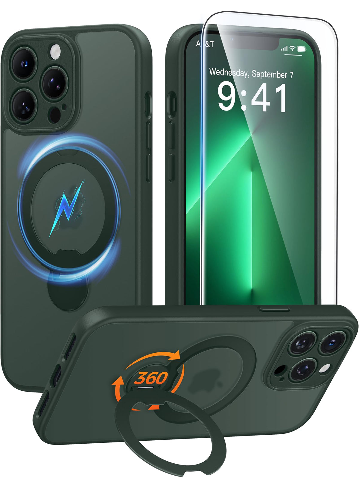 FNTCASE for Samsung Galaxy Z Fold 7 Case with 360 Spin Magnetic Stand Black