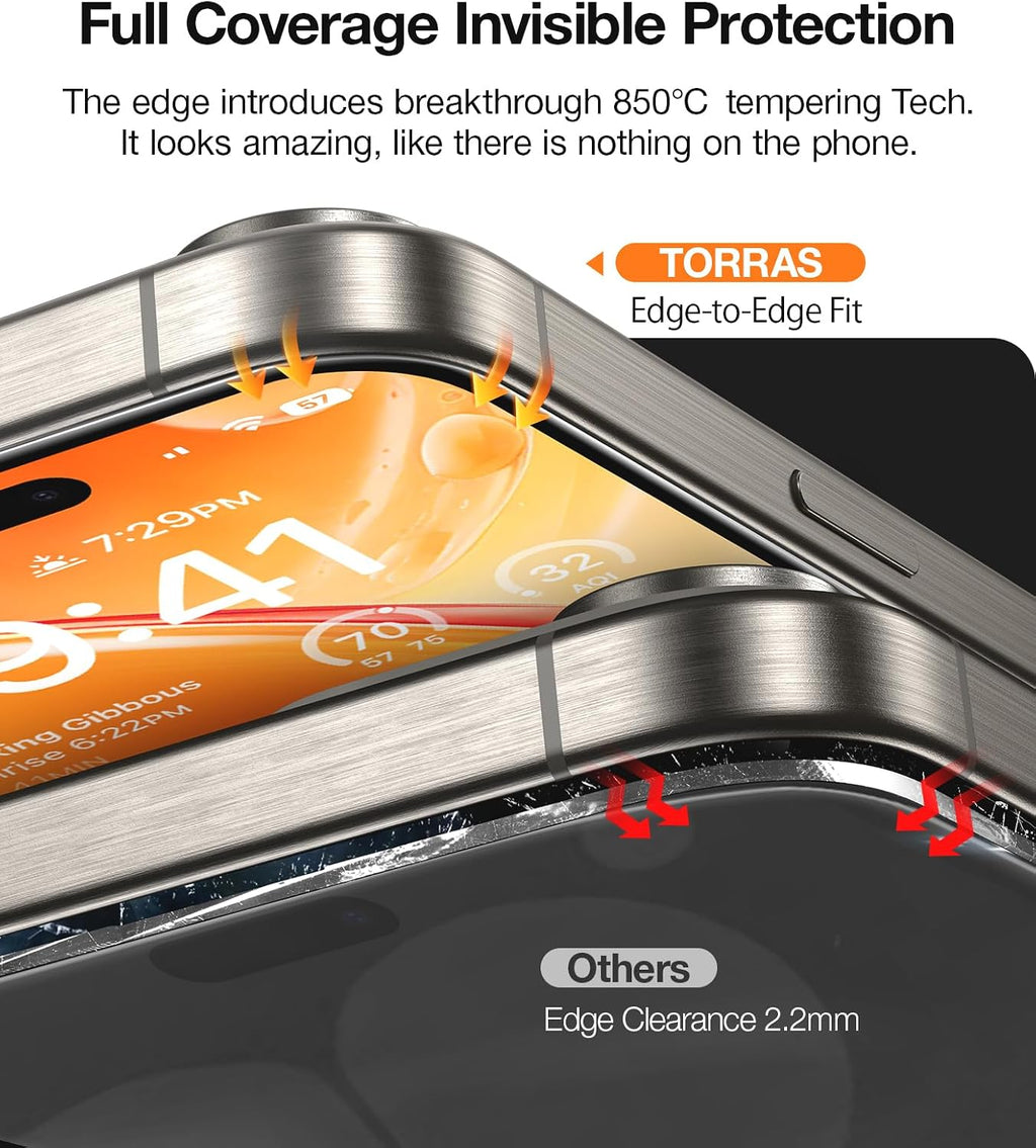 TORRAS 2-Pack for iPhone Air Screen Protector [12Ft Military-Grade Shatterproof] [9H+ Aerospace Tempered Glass] Anti-Scratch Full Coverage Fit