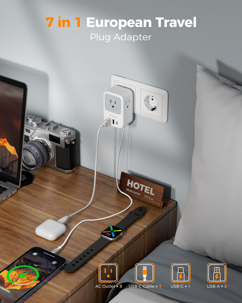 TESSAN European Travel Plug Adapter 2 Pack, Type C Plug