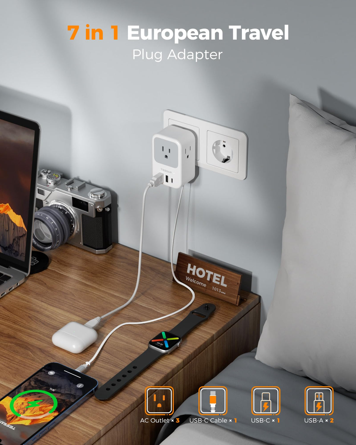 TESSAN European Travel Plug Adapter 2 Pack, Type C Plug