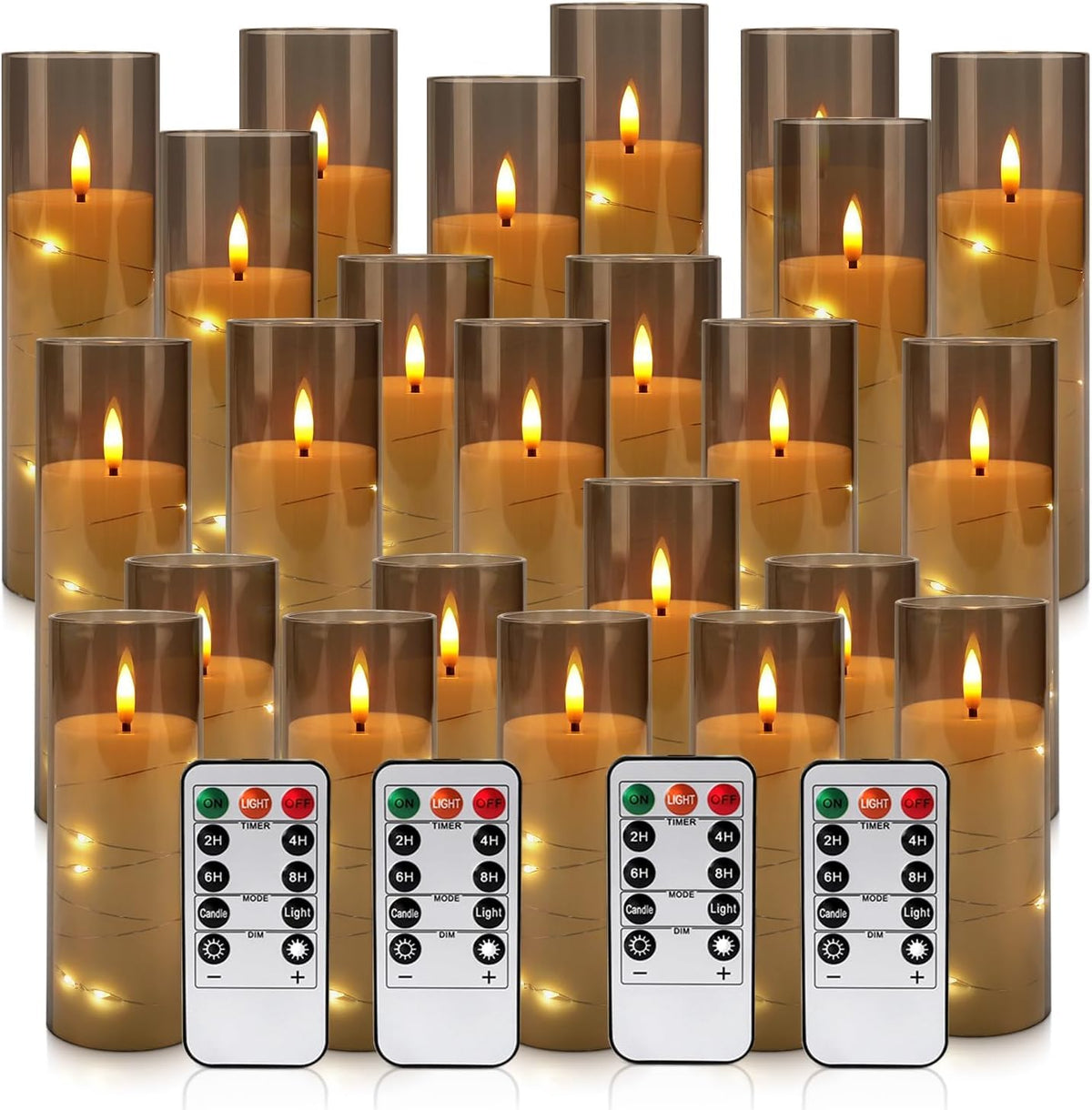 YOROXRG Set of 24 Waterproof Outdoor Flameless Candles, LED Candles with 4 Remote and Timer,(H 4" 5" 6" x D 2.2"),for Christmas,Halloween,Wedding,Festival