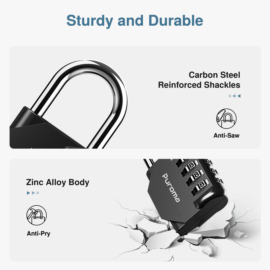 Puroma 2 Pack Combination Lock Locker 4 Digits Combo Padlock Gym Black