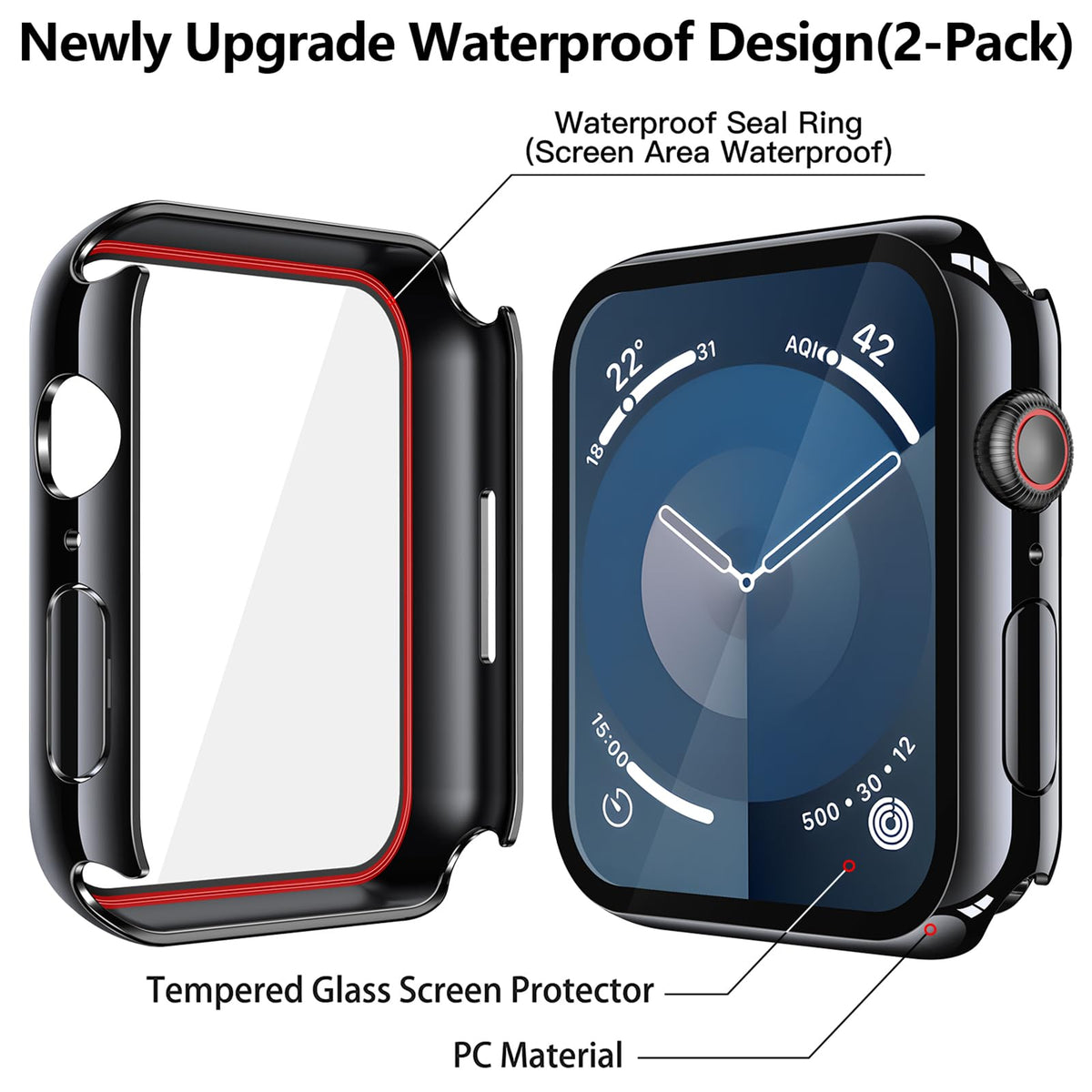 Misxi 2-Pack Waterproof Case for 41mm Apple Watch Series 9/8/7