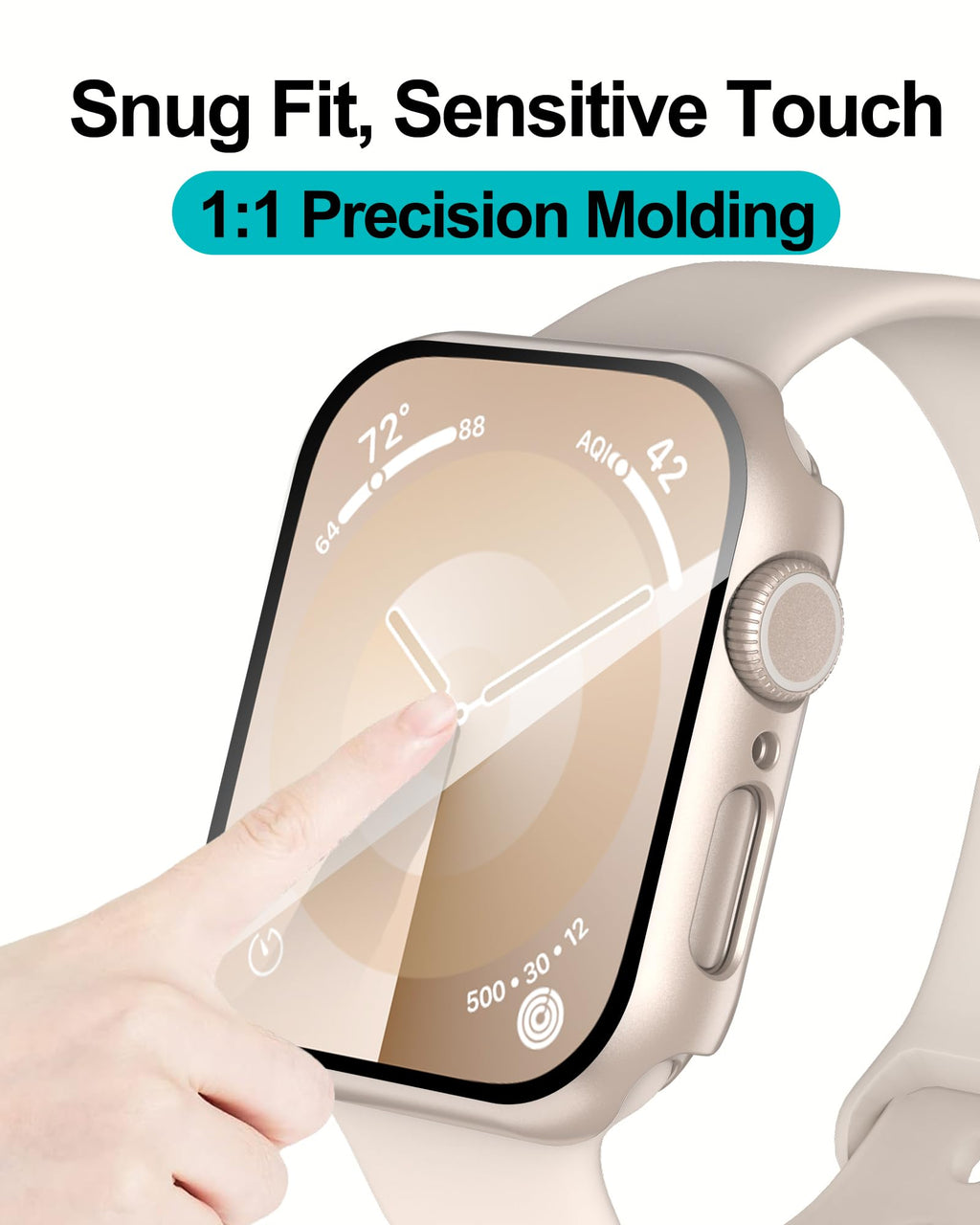 Smiling 2 Pack Case Compatible with Apple Watch Series 9/8/7 41mm with Tempered Glass Screen Protector, Hard PC Case Overall Protective Cover- 1 Silver + 1 Transparent