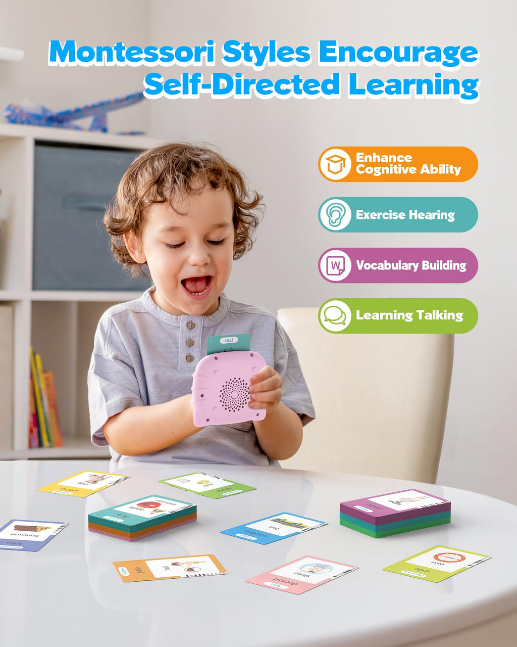 Airbition Talking Flash Cards for Toddlers Ages 1‑4,224 Words English Blue