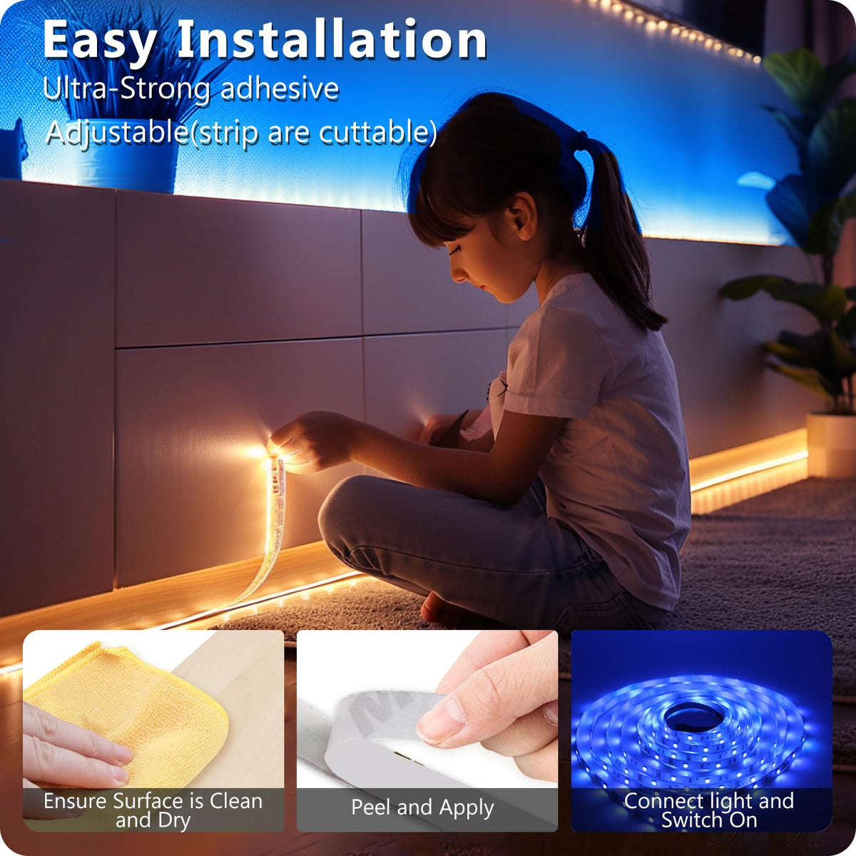 DAYBETTER LED Strip Lights 110ft RGB Music Sync Smart App Control 1 Roll