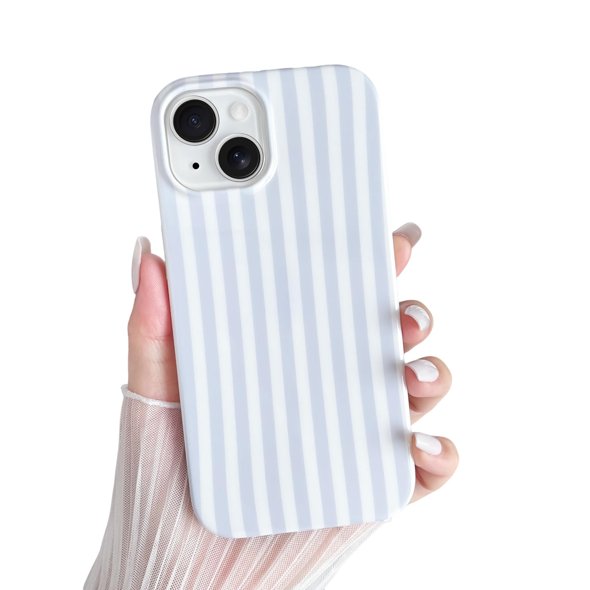 Yeddabox for iPhone 15 Pro Case Cute Striped Phone Case Soft TPU Slim Shockproof Phone Cover for Women Girls, Green and Blue