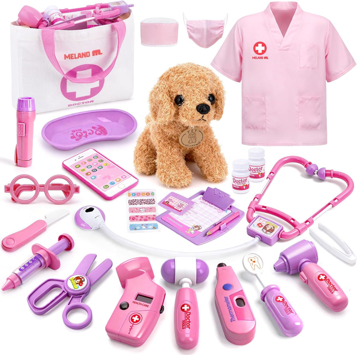 Meland Doctor Kit with Puppy for Girls, Pretend Play Toy Gift for Ages 3–6