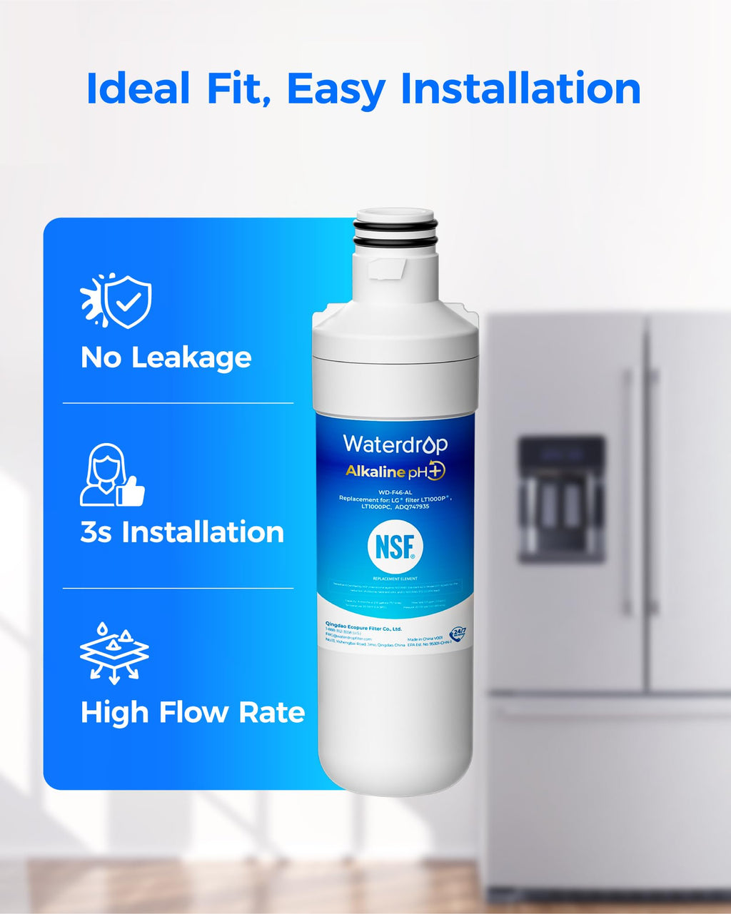 Waterdrop LT1000PC ADQ747935 MDJ64844601 Refrigerator Water Filter, 3 Pack