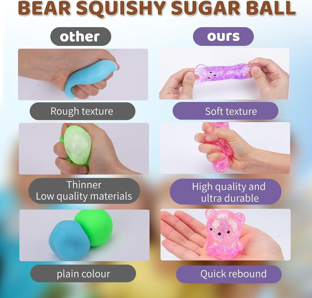 VESPRO 12Pack Fidget Toys Squishy ，Cute Bear Squeeze Ball