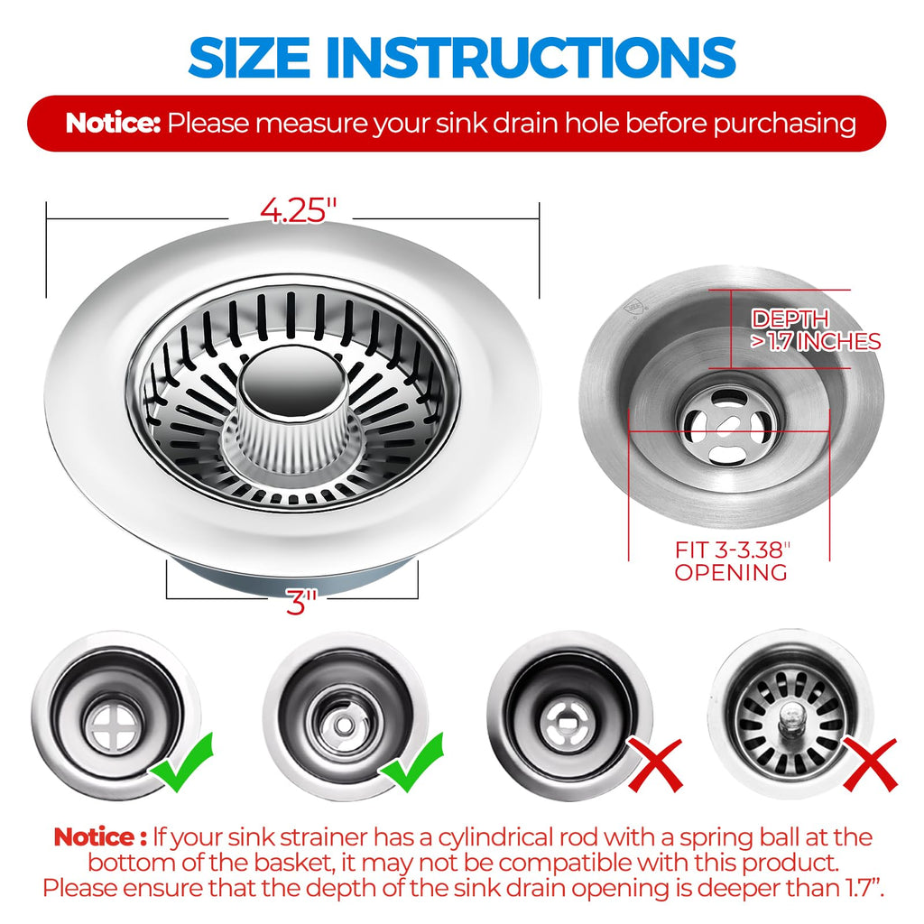 zaa 3 in 1 Kitchen Sink Drain Strainer Stopper Removable Basket Pop-Up