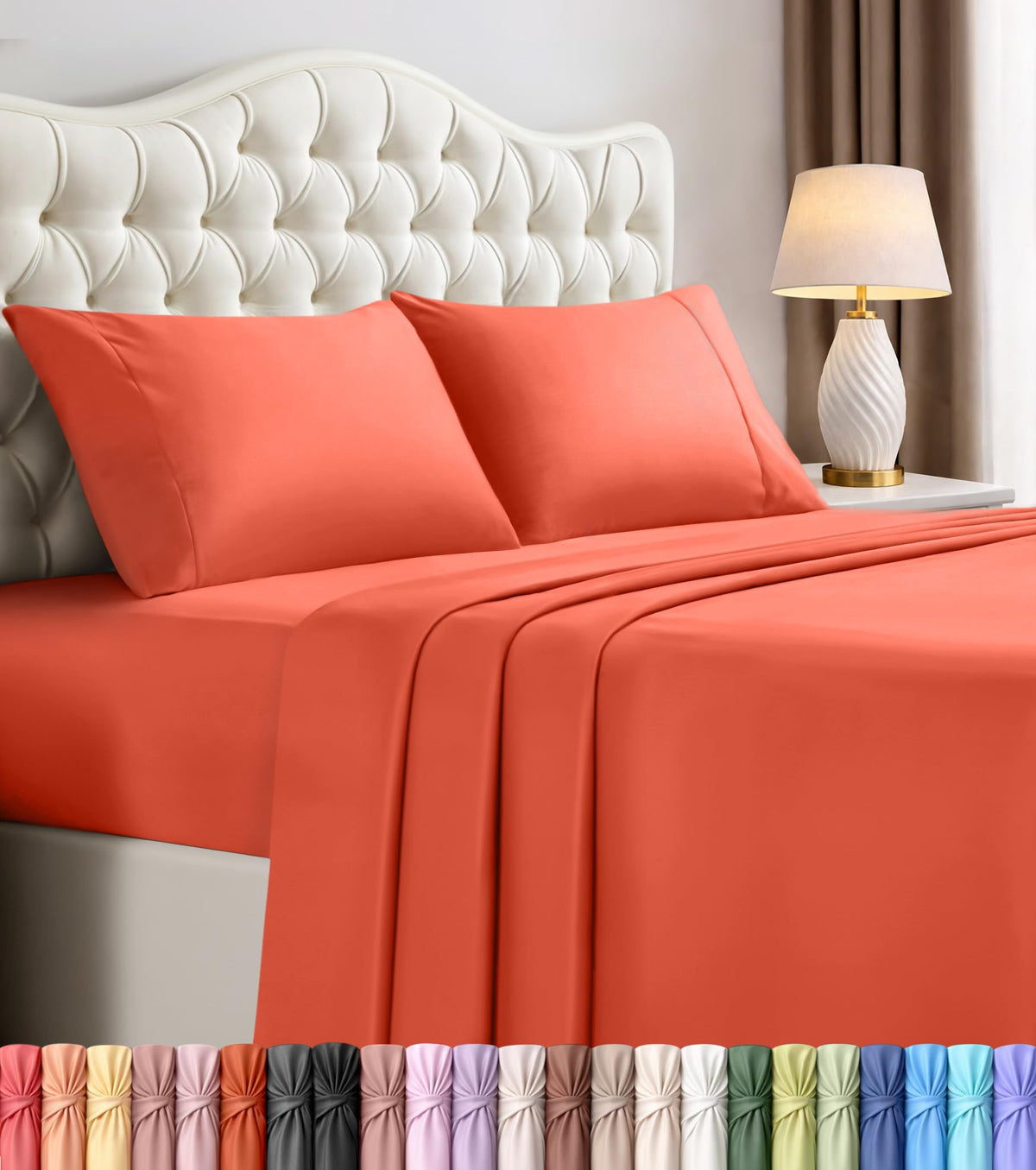Queen Sheet Set, 4 Pieces 16" Deep Pocket Hotel Luxury Sheets, Heather Sage