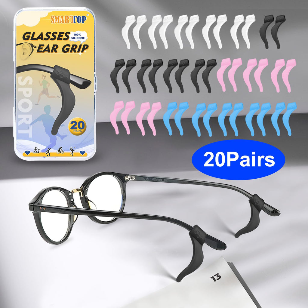 SMARTTOP Eyeglass Ear Grips -20 Pairs eye glasses ear grippers Anti-slip Holder, Silicone Ear Hook, eyeglasses ear grip Sleeve Retainer for Sports Glasses, Sunglasses Reading Glasses