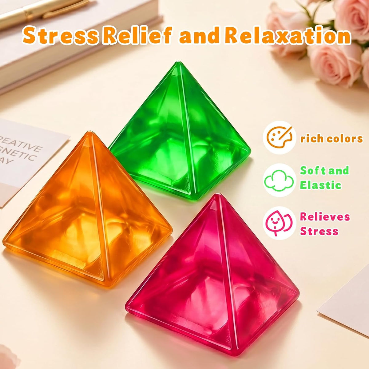 3 Pcs Coconut Oil Squishy Slow Rising Squishy Triangle Pyramid, Soft Squeeze Fidget Toy, Stress Relief Sensory Toy for Kids Party Gifts & Rewards