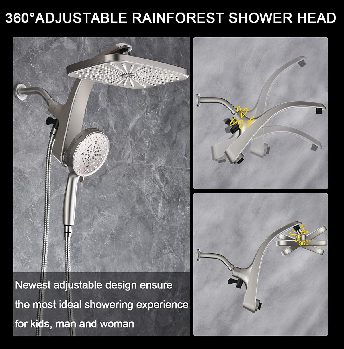 Rain Shower Head with Handheld Showerhead, Chrome 1.8GPM 460311