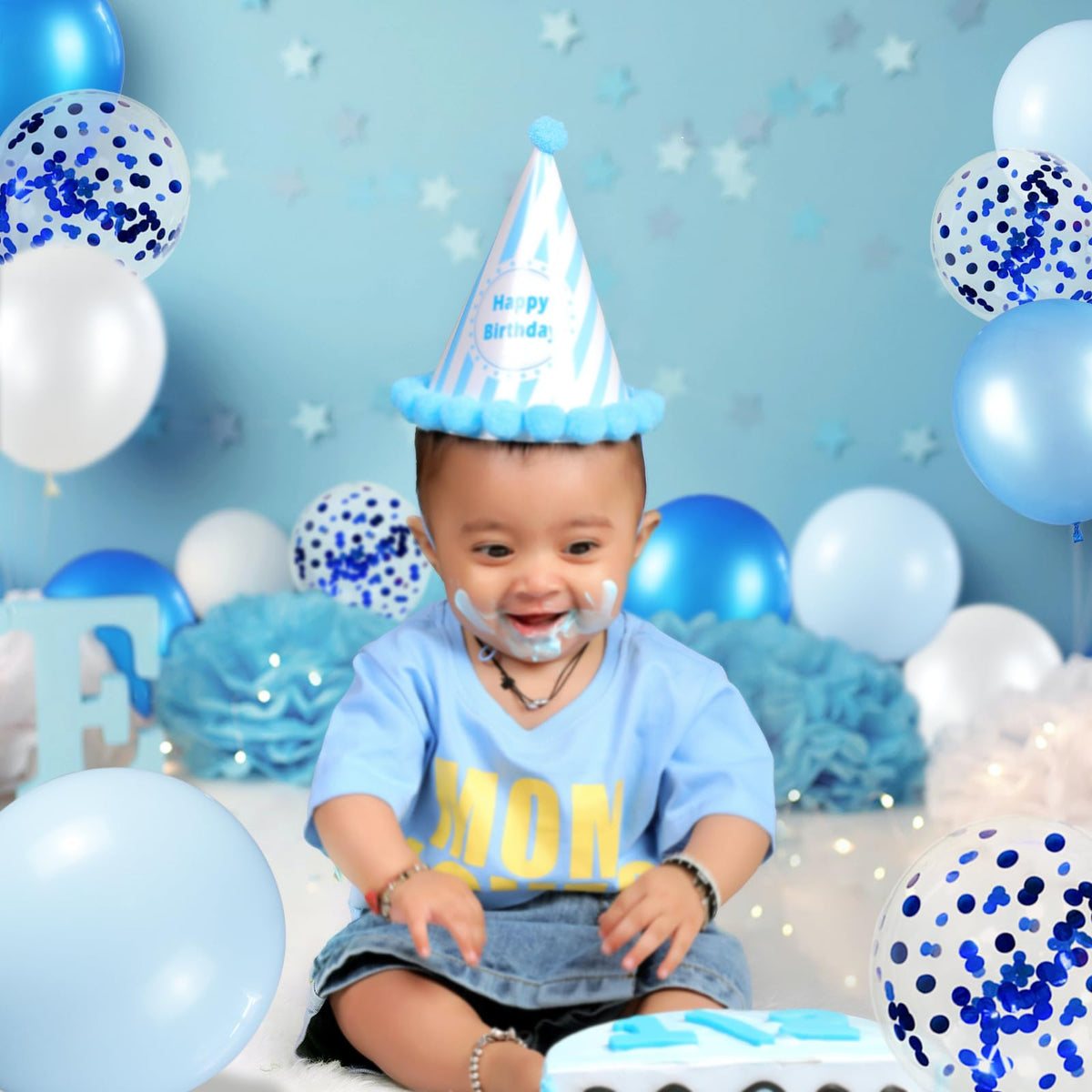 68Pcs Dusty Blue and Champagne Gold Balloons 12 Inch Sand White Pastel Baby Blue Confetti Balloon for Boy Baby Shower Bridal Shower Birthday Wedding Party Decorations.