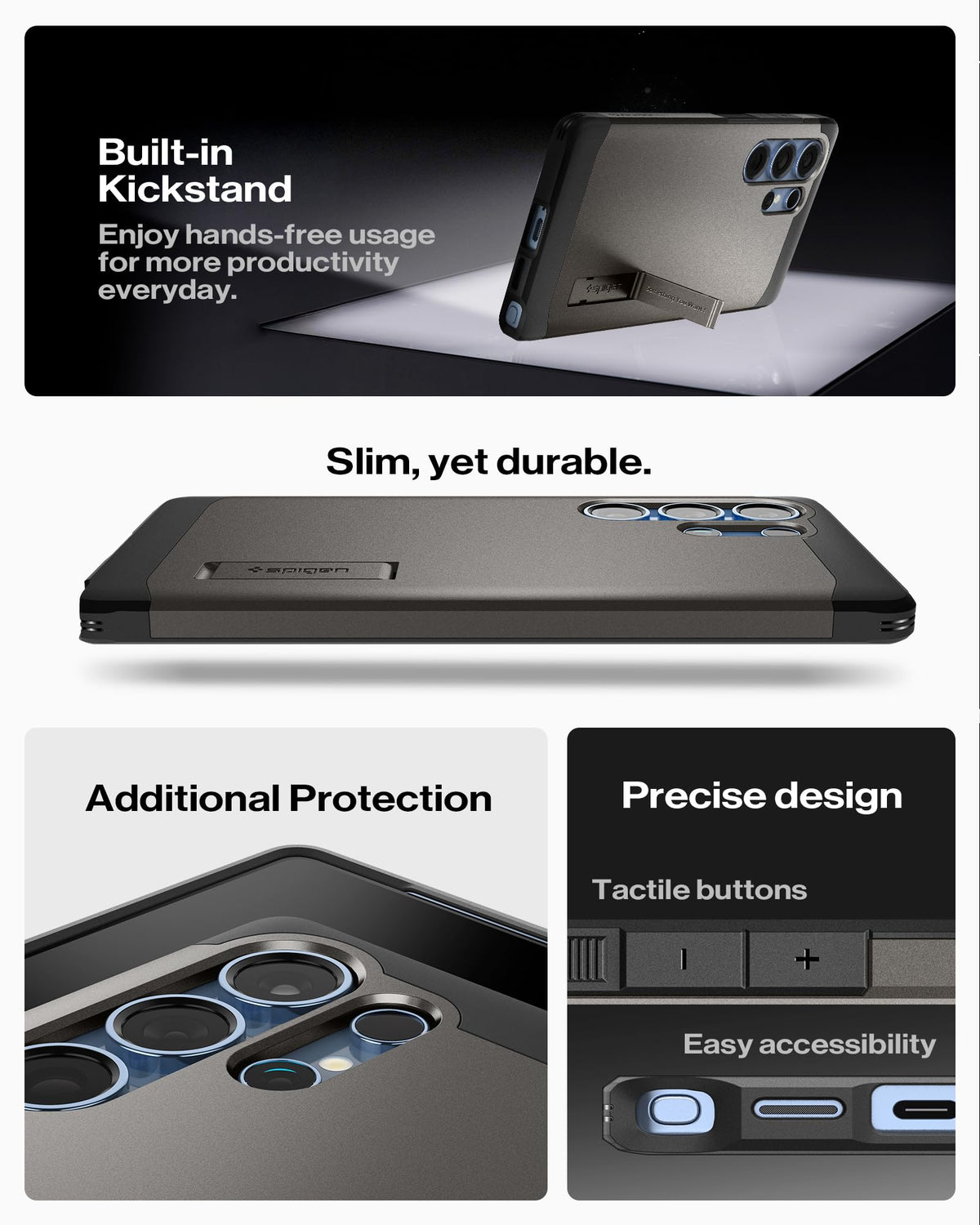 Spigen for Galaxy S25 Plus Case, Tough Armor MagFit [Kickstand] [Compatible with MagSafe] [Military-Grade Protection] - Black