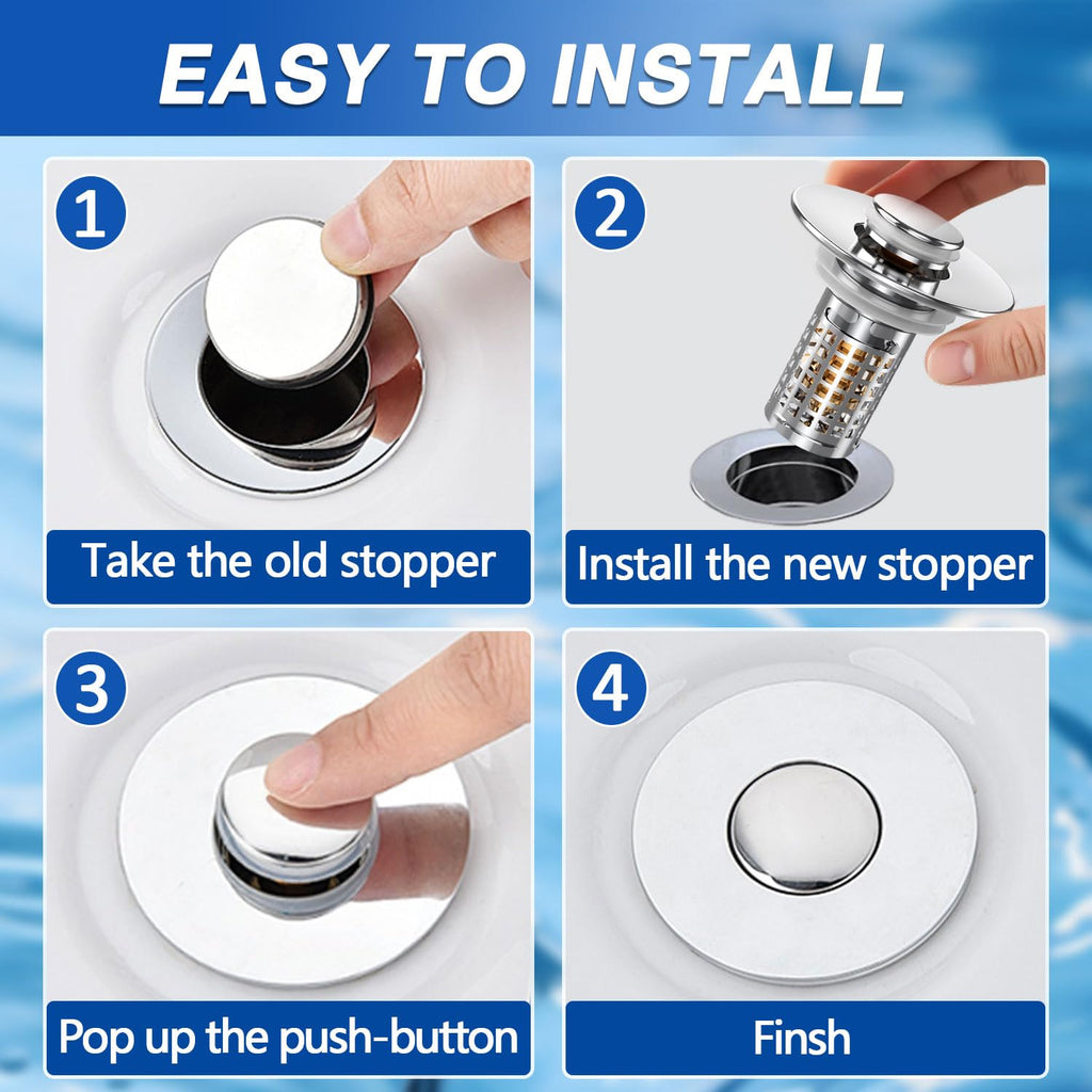 Bathroom Sink Drain Strainer,(2PCS) Pop-up Sink Drain Strainer with Removable Stainless Steel Strainer Basket Hair Catcher, Bathroom Sink Strainer for Bathroom Sink Stopper Replacement