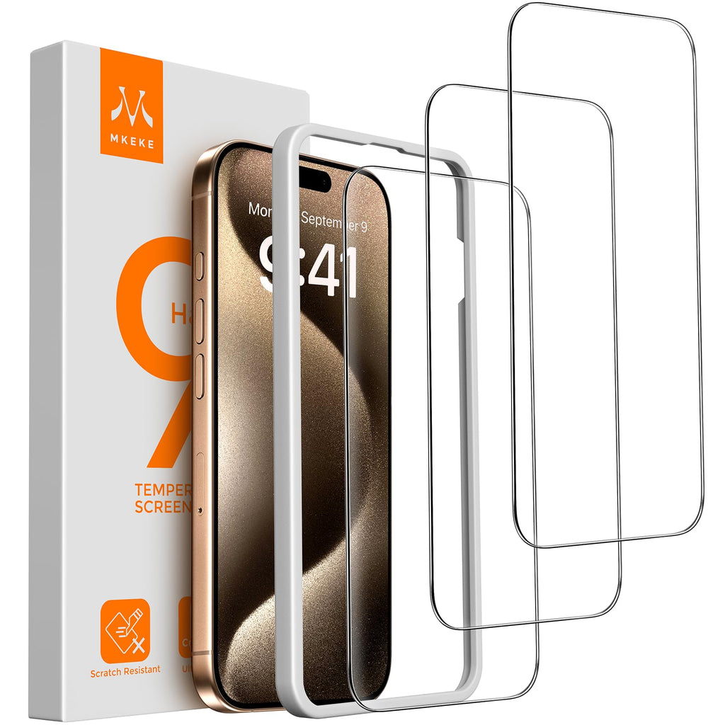 Mkeke Screen Protector for iPhone 17 Pro, 3 Pack 9H+ Tempered Glass