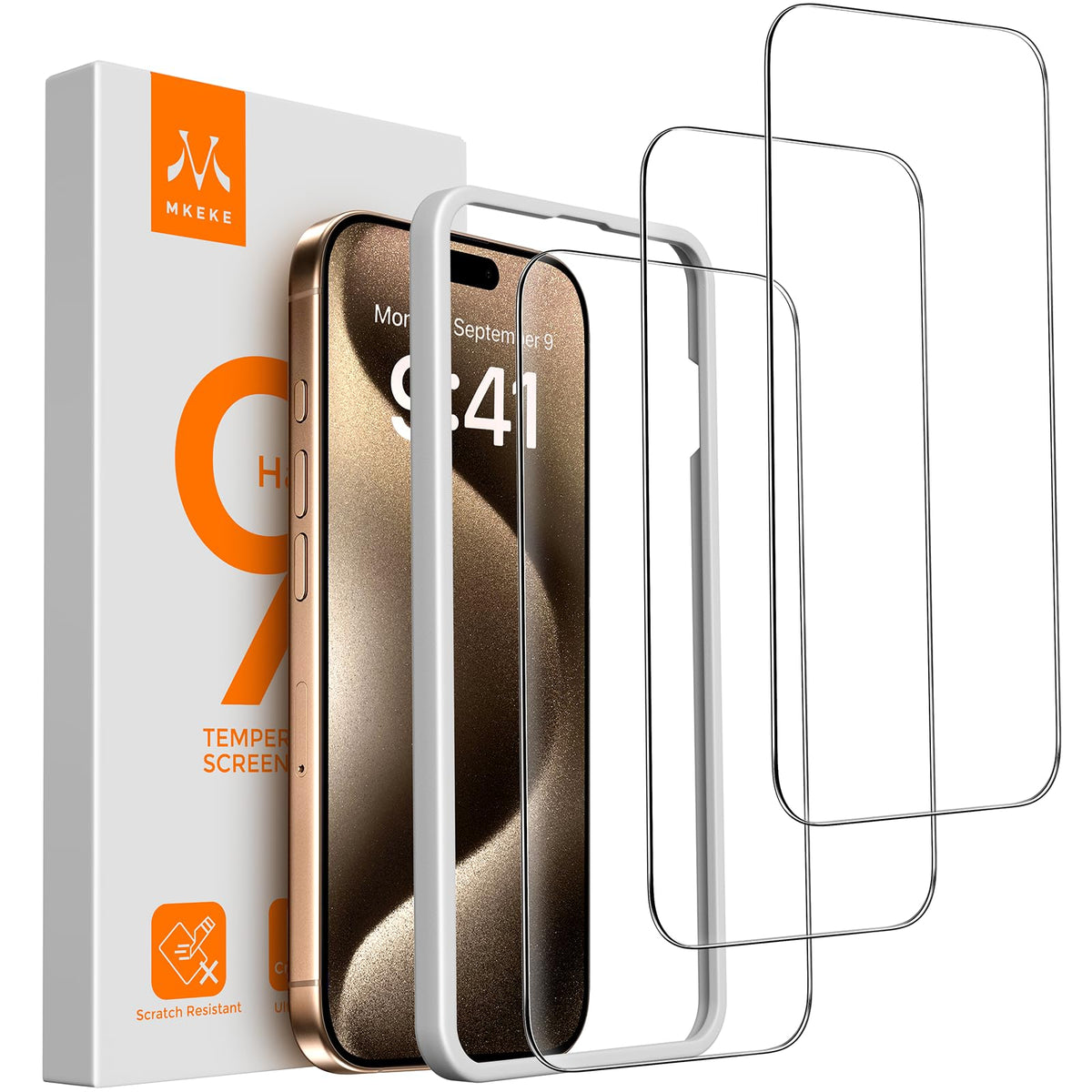 Mkeke Screen Protector for iPhone 17 Pro, 3 Pack 9H+ Tempered Glass