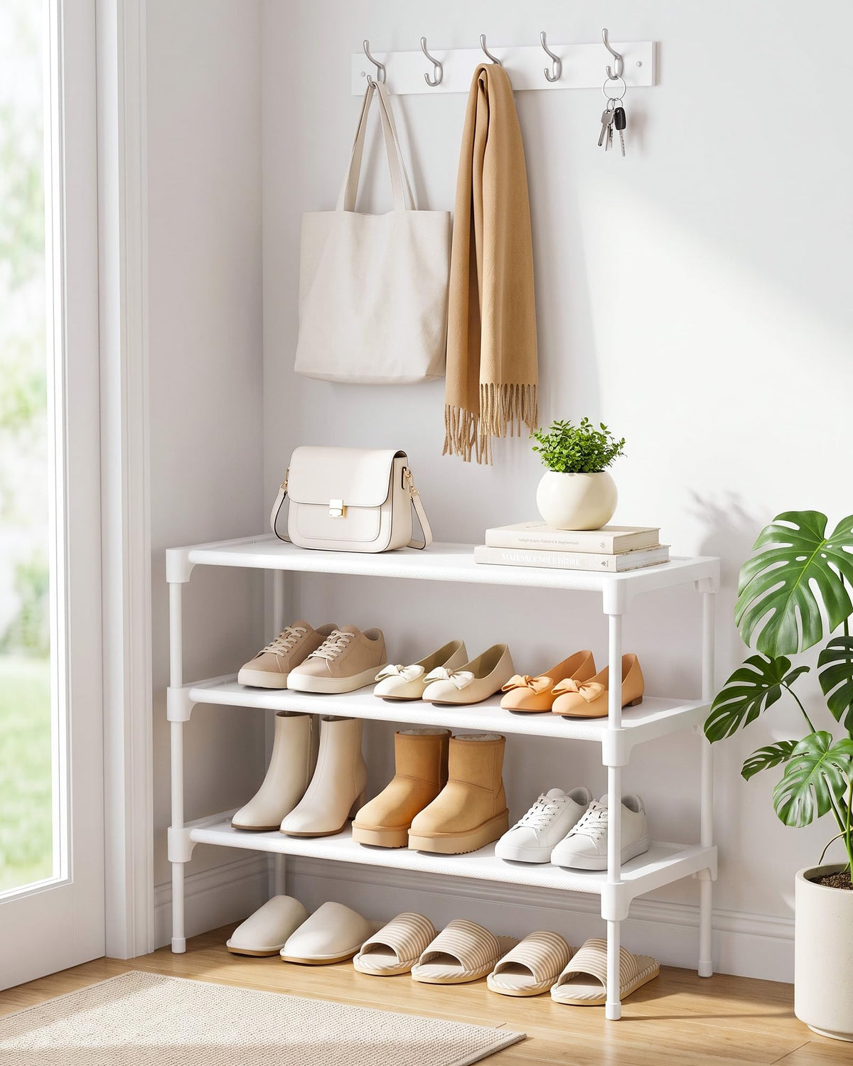 Kitsure Shoe Rack - Non-Woven Shoe Rack Shelf, Shoe Organizer for Closet, Entryway, Garage & Corridor, Stackable Shoe Shelves, 27.5" Wide - 2 Tier, Black