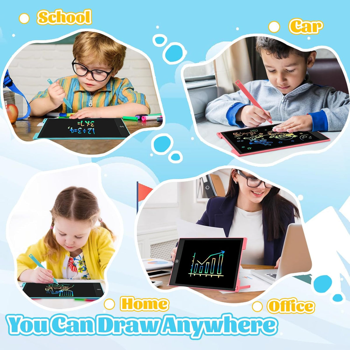 EooCoo Kids Travel Essential 12 Inch LCD Writing Tablet, 2 Pack