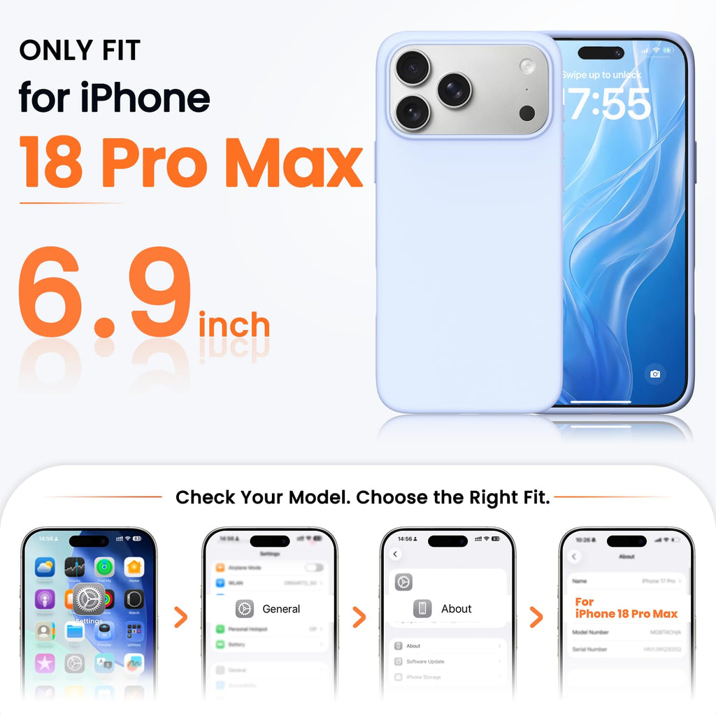 ORNARTO for iPhone 18 Pro Max Case, Liquid Silicone, Cloud Blue